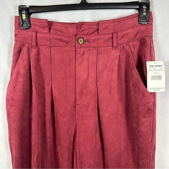 Free People Vegan Faux Suede Pants Cropped Pants Queen Pomegranate 6 NWT - Picture 5 of 9